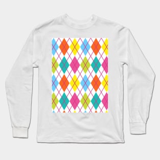 Punk Rock Argyle Print Pattern Lime Magenta Yellow Teal Long Sleeve T-Shirt